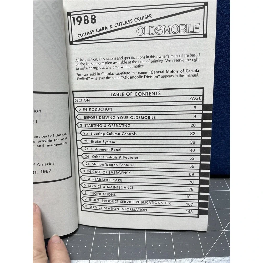 Original 1988 Oldsmobile Cutlass Ciera & Cruiser Owners Operators Manual 88